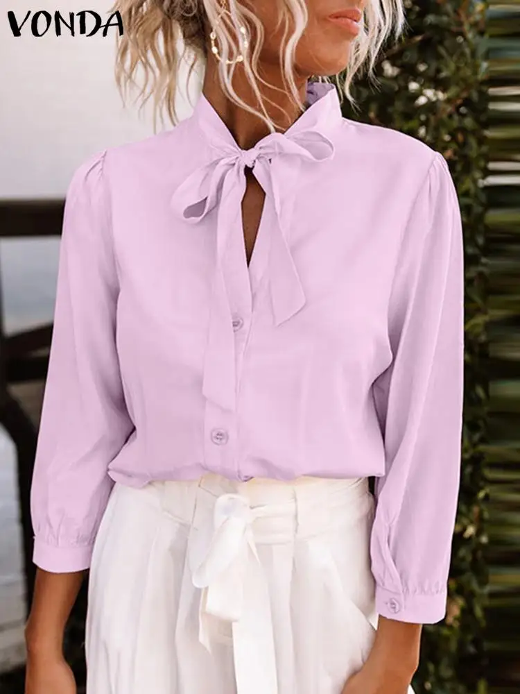 Елегантни дамски ризи VONDA 2023, лятна ежедневни модерна блуза с 3/4 ръкав, папийонка на шията, однотонная туника, блузи, Blusas Femininas