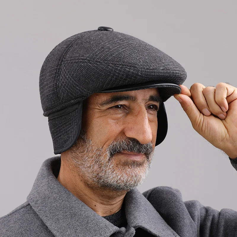 Модерна мъжка Зимна шапка за бащи на средна възраст, топло есенно-зимна шапка с утиным език за дядовци, шапки за защита на ушите, вечерни шапки