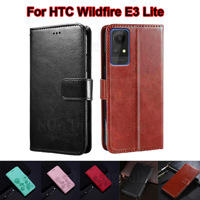 Чанта-портфейл с панти капак от Изкуствена кожа За Fundas HTC Wildfire E3 Lite, Калъф За телефон Carcasas HTC Wildfire E3 Lite Mujer 6,52 
