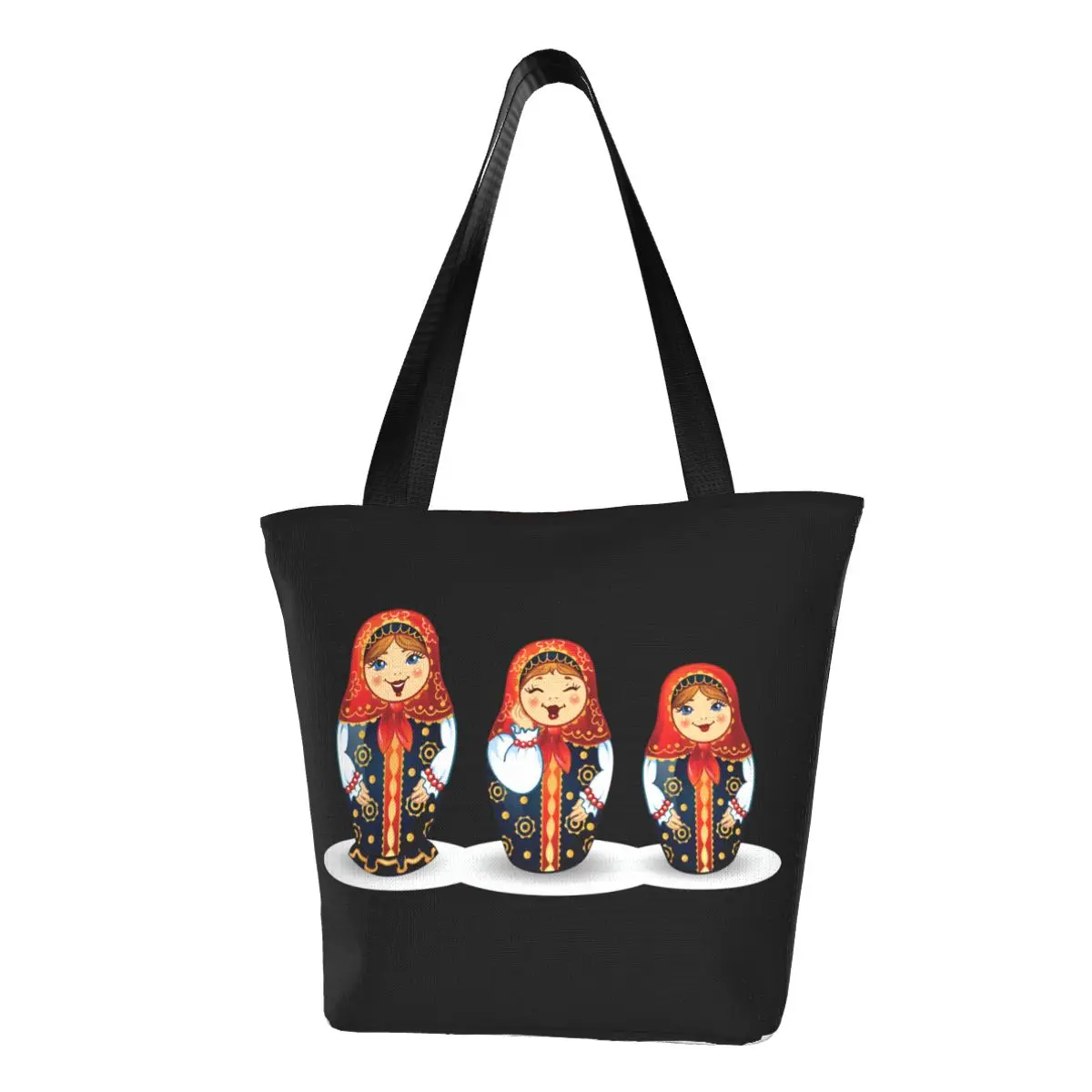 Забавна руска Matryoshka на традиционното изкуство с принтом, чанта-тоут за пазаруване, Холщовая пазарска чанта на рамото, Чанта-matryoshka