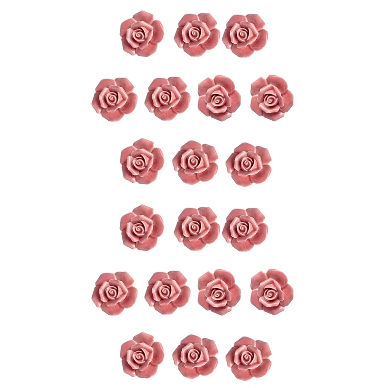 20 броя Керамични реколта дръжки на вратите с цветен модел на Рози, дръжка чекмедже за кухня + винтове (Розов)