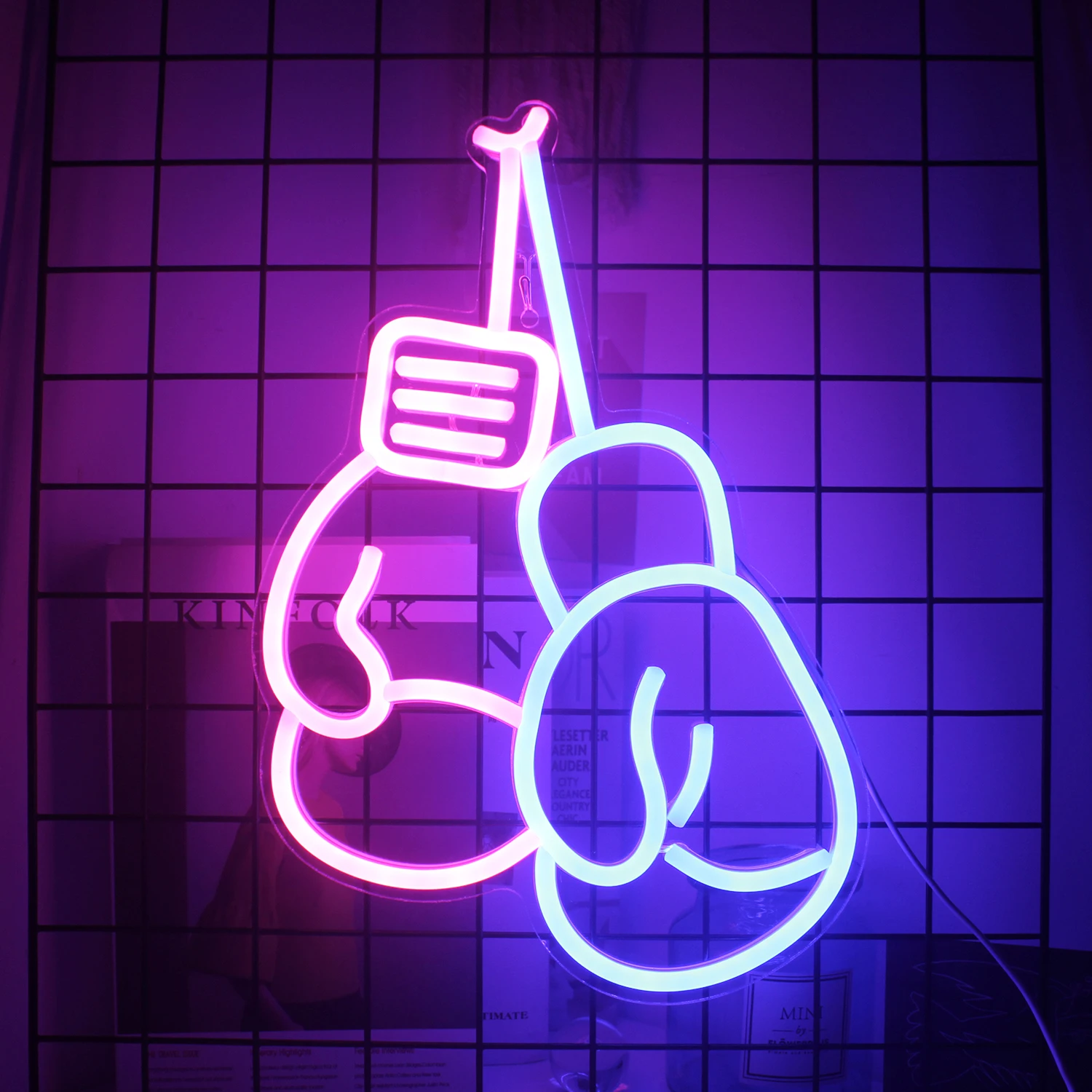 Боксови ръкавици неонови светлини Розово-синя led знак за декора на стените на салона Боксови ръкавици с подсветка с USB Room Cave Man Party Club Decor