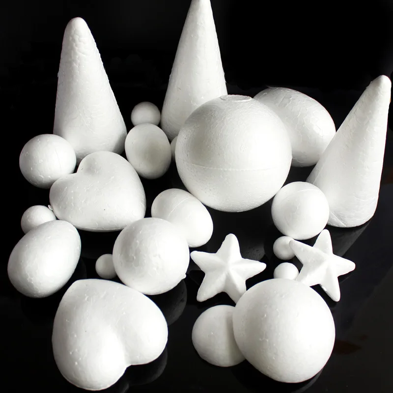 1 см-30 см Бели топки от стиропор с цветя, ръчно рисувани мъниста, играчка модел, кръгли твърди топки от стиропор за сватбена декорация