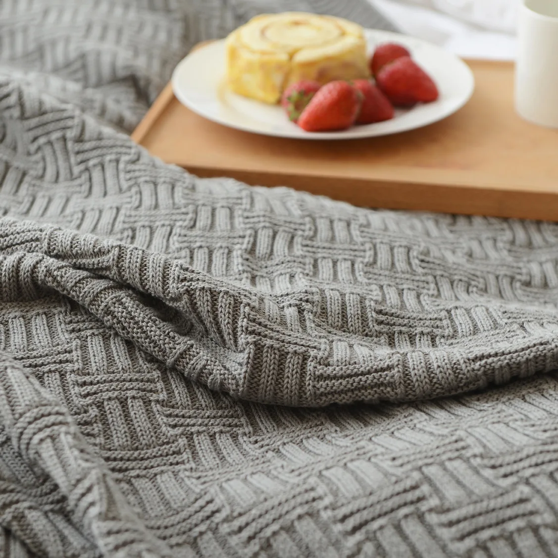 Просто памучни вязаное одеяло, однотонное покривка за дивана, начало декор в скандинавски стил, покривки за легла, Преносима дишаща шал