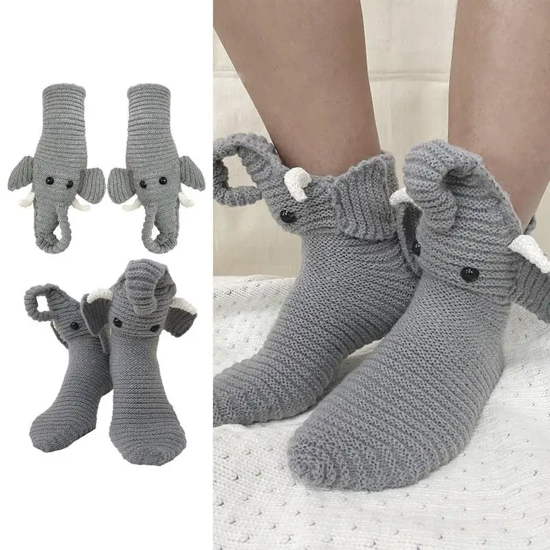 Сладки терлици с животни, Унисекс, Зимни чорапи за ръка, във формата на слон, нескользящие чорапи, забавни чорапи за деца и възрастни