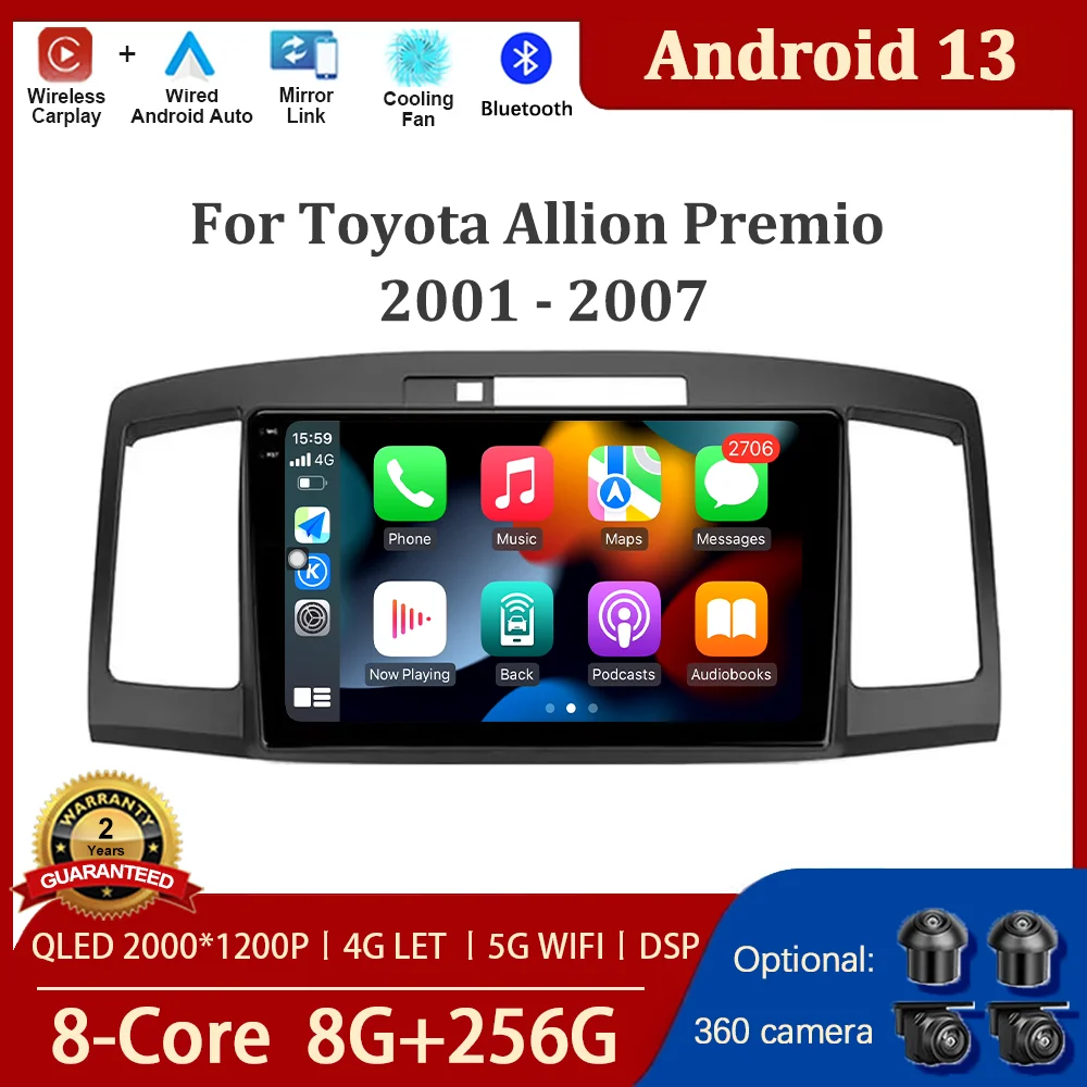 Android 13 За Toyota Allion Premio 2001-2007 Авто Радио Мултимедиен Плейър GPS Навигация Екран 4G DSP WIFI BT Аксесоари
