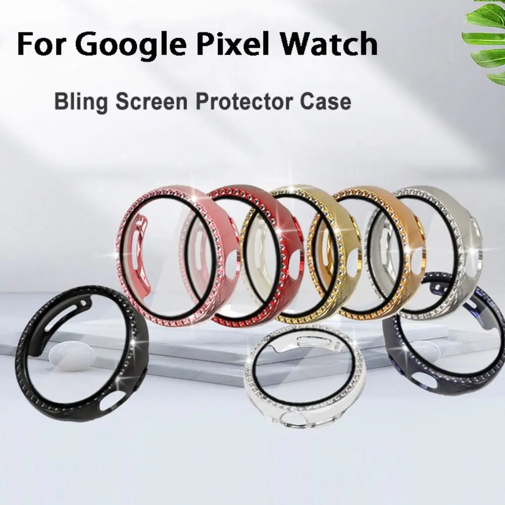 Смарт часовници Bling Edge Shell, защитно фолио за екрана, закалено покритие, калъф-броня с диаманти за Google Pixel Watch