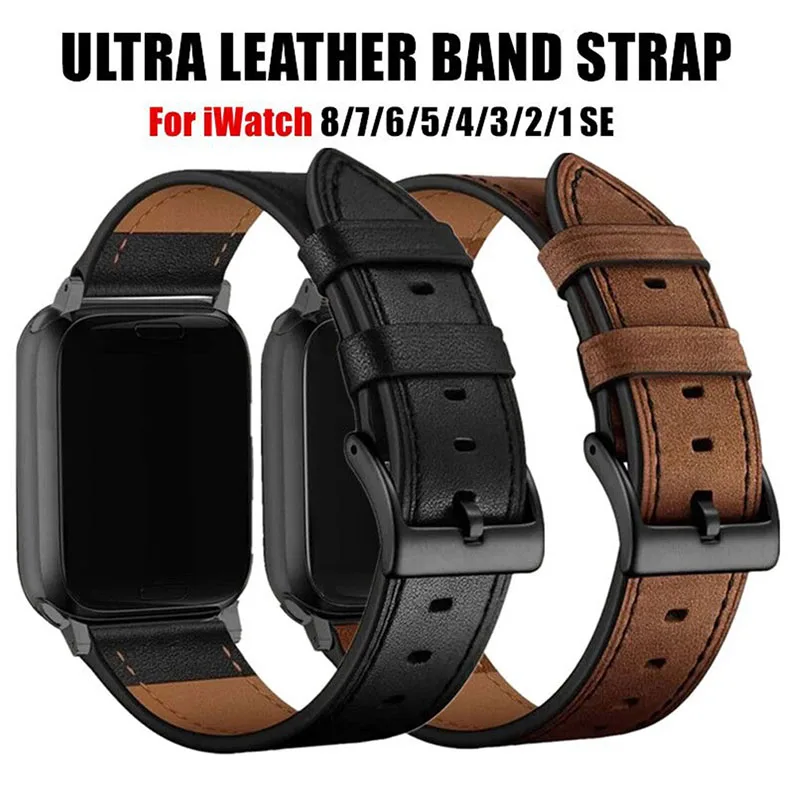 Каишка от естествена кожа за Apple Watch серия Ultra 8 7 SE 6 5 4 3 Модерен каишка за часовник iWatch Band 40/41/42/44/45/49/38 мм