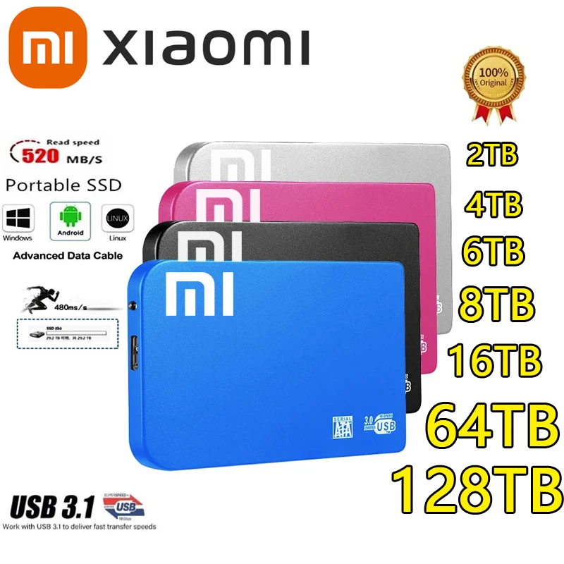Високоскоростни SSD Xiaomi 2 TB 4 TB 8 TB 16 TB Преносим Външен Твърд диск с интерфейс USB3.0 128 TB HDD Мобилен Твърд диск
