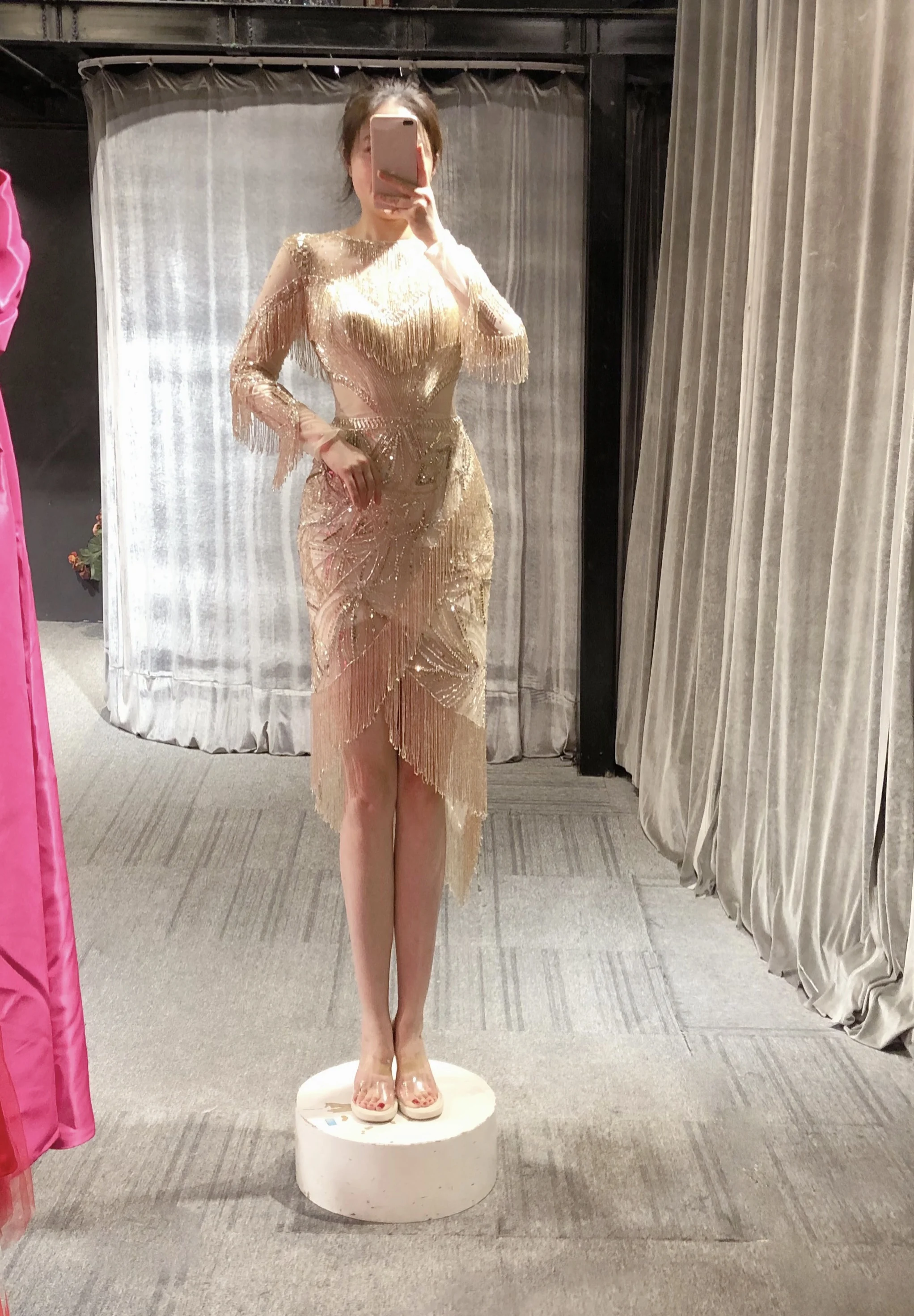 Реални снимки Златното beading с дълги ръкави, сшитое ръчно по поръчка вечерна рокля с дължина до коляното 2023 година, ново записване