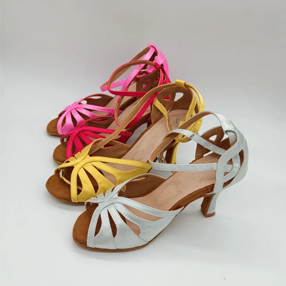 Дамски танцови обувки за практикуване на латиноамериканска Салса за ток 7 см, обувки за балните танци за момичета, обувки за балет партита, Цветни женски танцови обувки