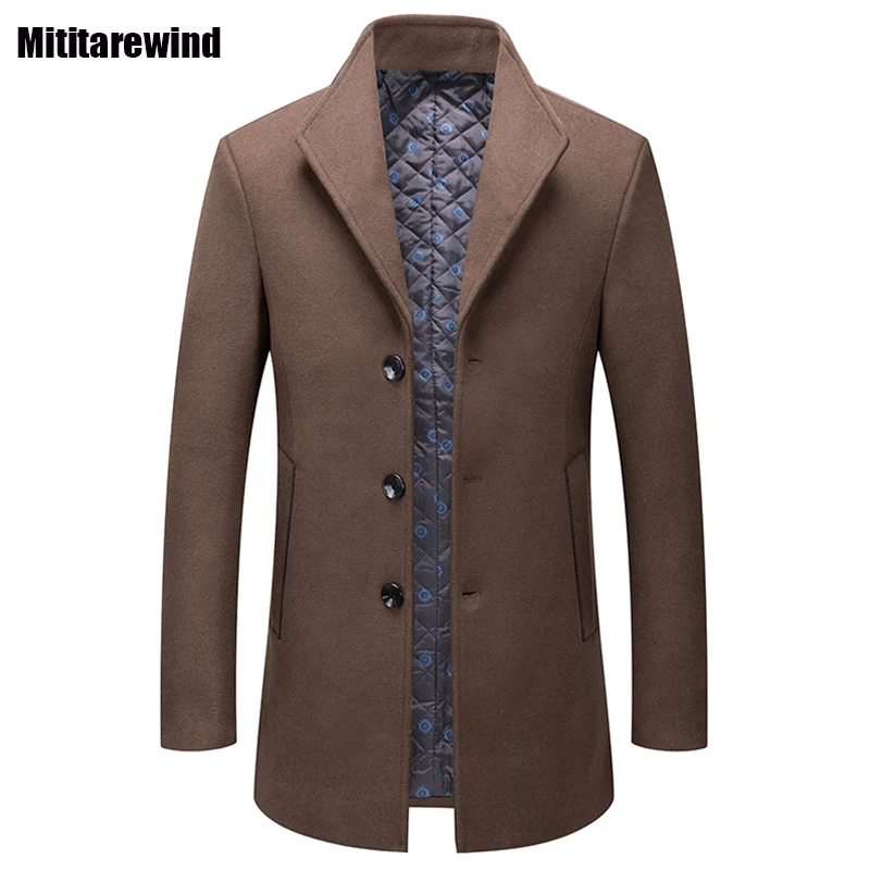 Зимно палто от смесовой вълна 30% за мъже, бизнес ежедневното вълна палто, однобортное палто със средна дължина, с ревери, топло, модерно яке
