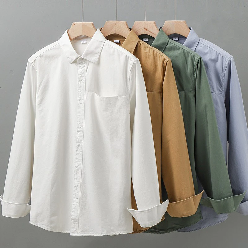 8038 Основни бели ризи от плътен памук в американски стил, бизнес ежедневни есенните модни класически блузи премиум-клас с дълъг ръкав, потници