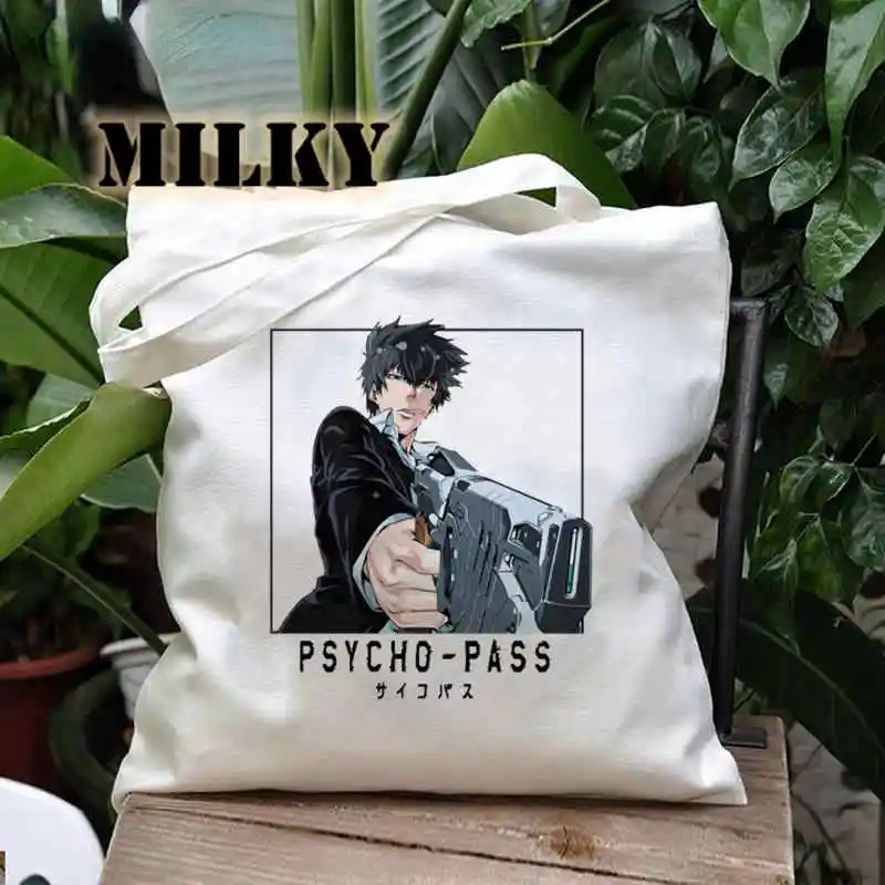Холщовая чанта през рамо от манга Psycho Pass, женствена чанта за пазаруване, торбички за еднократна употреба, една чанта за покупки от аниме, чанти Harajuku