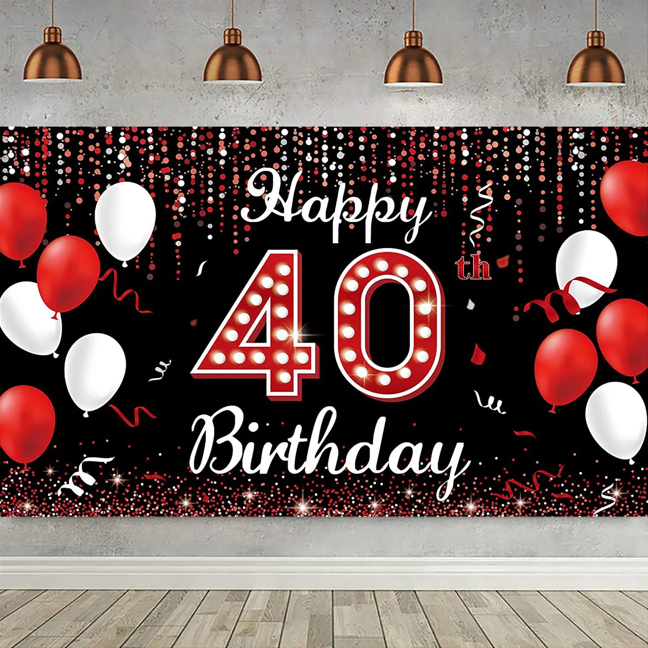 Украсата на парти с 40-годишнината, на фона на торта, маса за жени, червено, черно, на 40 години, на фона на плакат честит рожден Ден