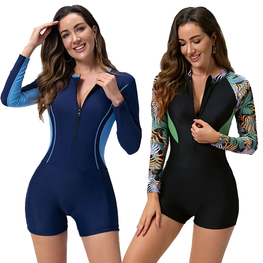 Нов дамски цял бански с дълъг ръкав за гмуркане, защита от слънцето UPF50 +, быстросохнущий плажен костюм за сърф, бански костюми за водни спортове