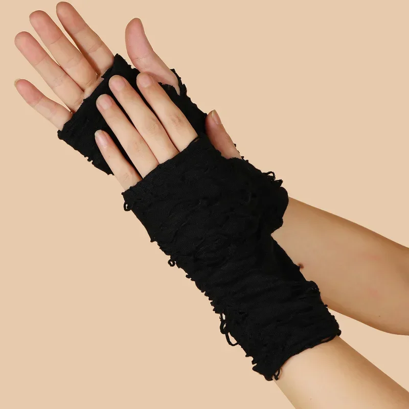 1 чифт ръкавици унисекс стил пънк със счупено цепка, готическата маншет без пръсти, спортна рукавица нинджа с дупки, стръмни дамски и мъжки рок-ръкавици с выдалбливанием