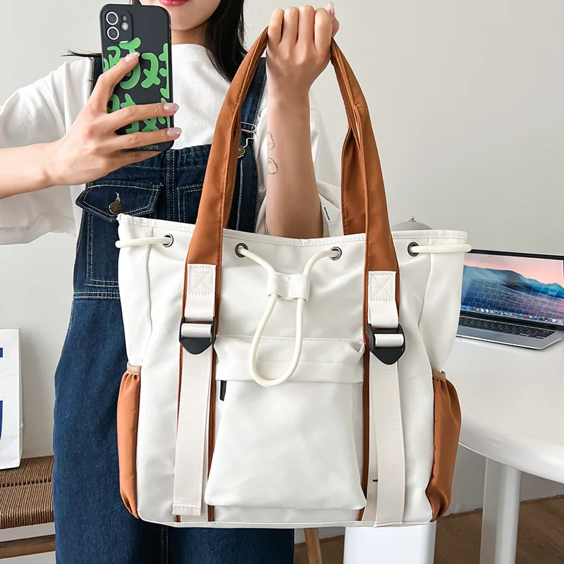 Нова контрастная чанта-тоут голям капацитет, проста ежедневна чанта през рамо за пътуване до работа, готина чанта на съвсем малък, цип