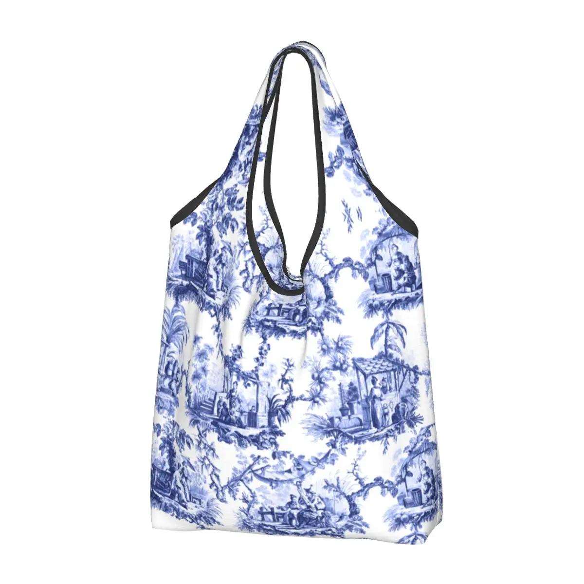 Сини И Бели Торбички за пазаруване Delft Chinoiserie Toile Смешни Клиент Пазарска Чанта През рамо, Преносима Чанта с Голям Капацитет