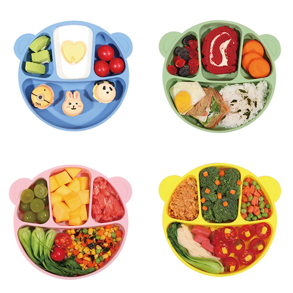 Детски силиконови с чиния Детска чиния за хранене с вендузата Однотонная мультяшная детска посуда и прибори за тренировки с вендузата