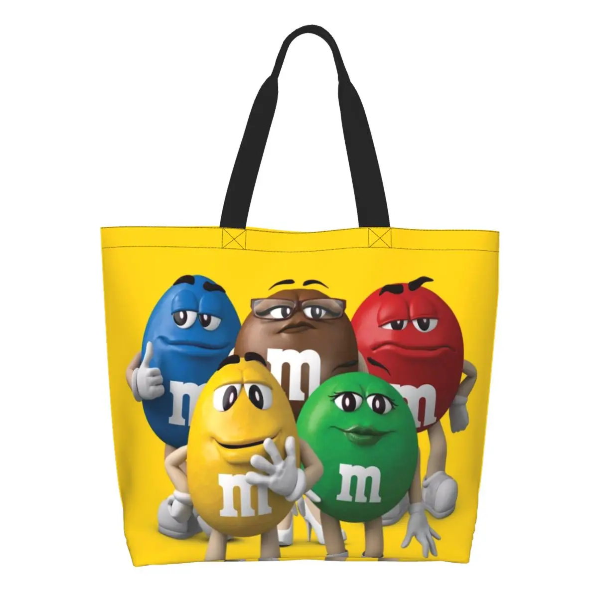 Чанта за пазаруване с хубав принтом M & M ' s Chocolate Candy Meme, моющаяся холщовая пазарска чанта през рамо