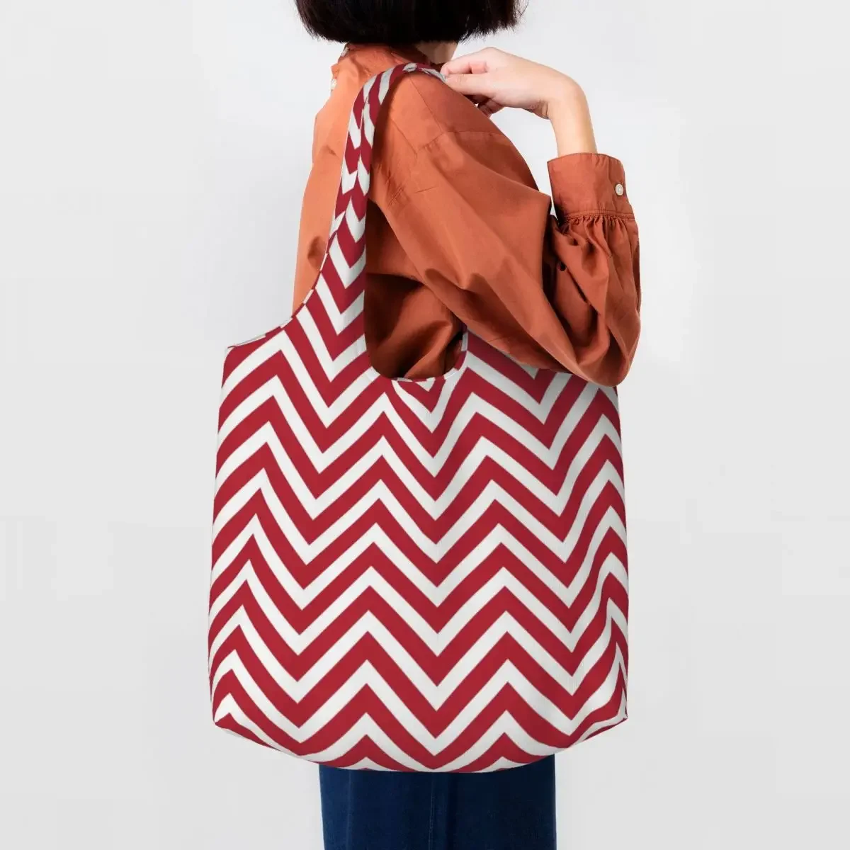 Кавайные шевроните с принтом и зигзагообразным шарени, червени чанти за пазаруване, миещи холщовые чанта през рамо, артистична геометрична модерна чанта