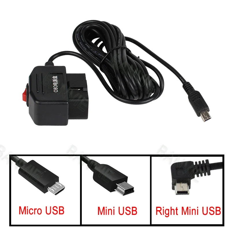 Изход 5 В 3A Портове Mini Mico USB автомобили OBD адаптер за запалката на захранване с 3,5-метров кабел линия на превключване за зареждане на видеорегистратора