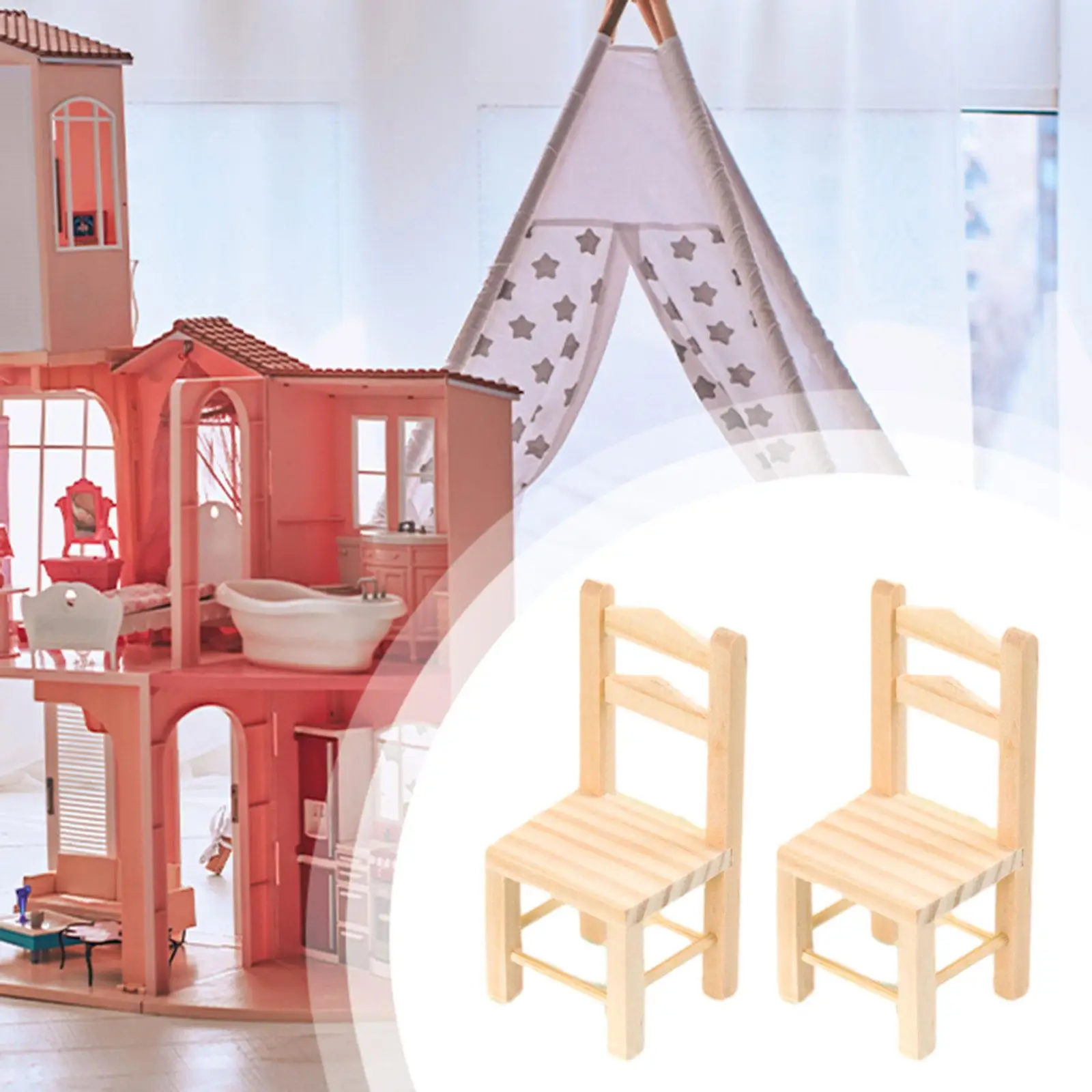 2x12-та куклен стол, играчки за ролеви игри, класическият модел на мебели, миниатюрен стол за деца, подаръци, микроландшафт в приказна градина