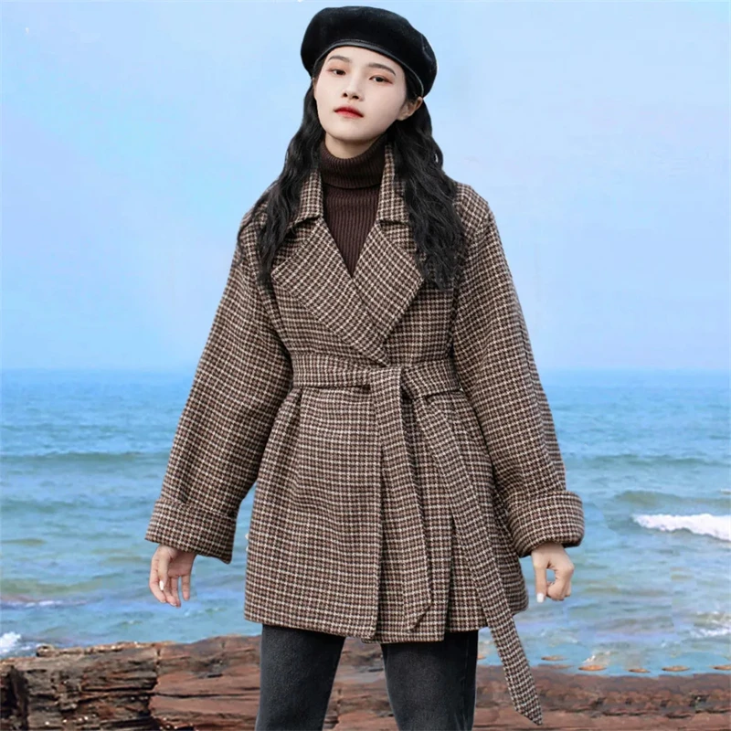 Новост 2023, в есенно-зимната версия блейзър със средна дължина, свободно женски вълна палто, Тънък Гъвкав елегантен дамски вълна яке