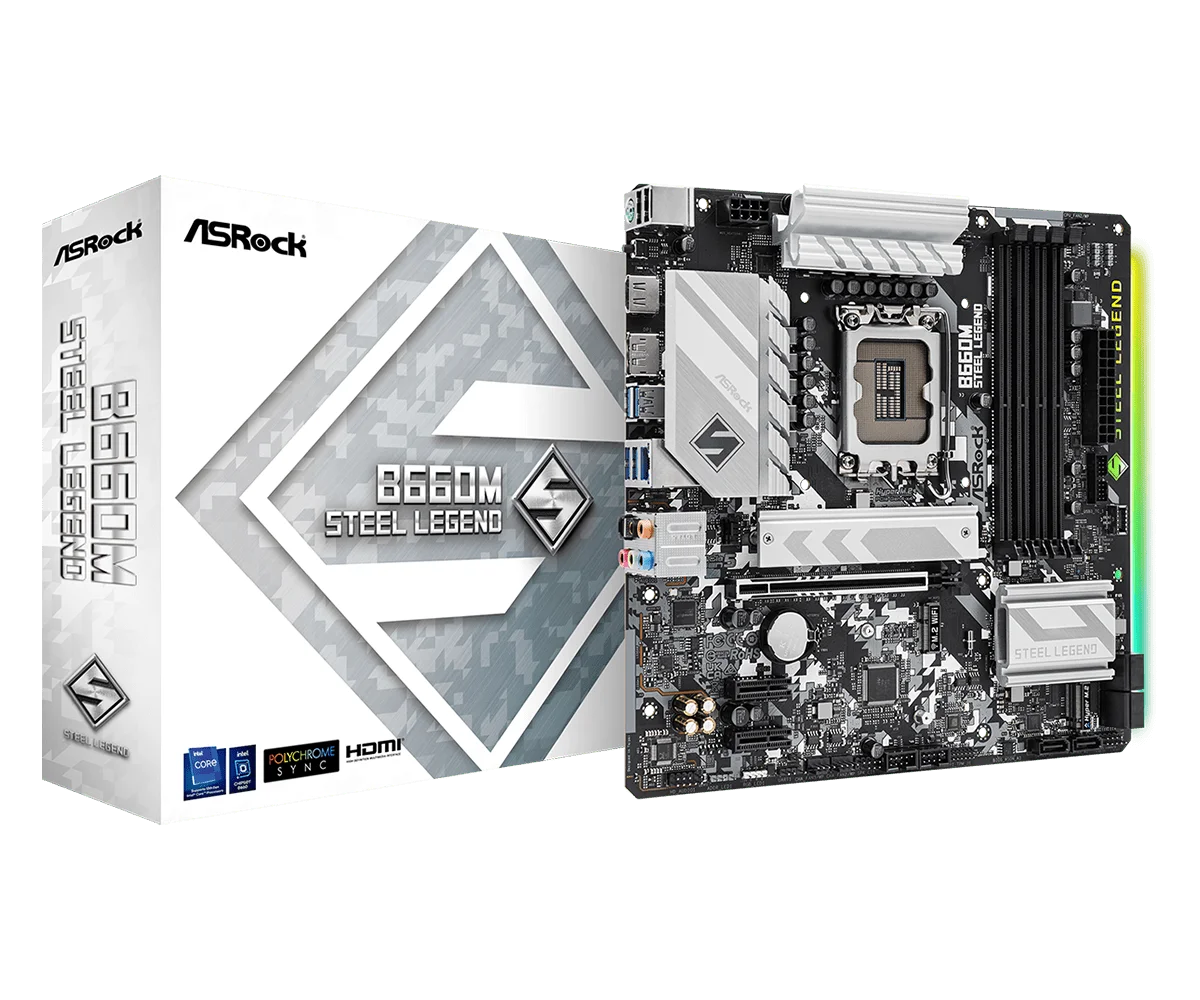 Дънната платка на ASROCK B660M Steel Legend New Micro ATX Intel B660 DDR4 PCIe 5.0 x 16, USB 3.2 Генерал 128G с подкрепата на процесора 12 поколение LGA CPU 1700