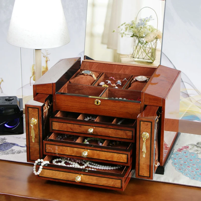 Ковчег за бижута с подобрена пиано боя, кутия за съхранение на бижута от масивно дърво, дървен