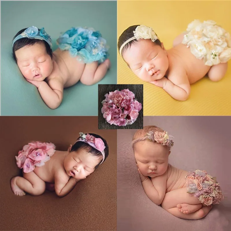 Дрехи за снимки на новородени, превръзка за фотография месеца бебе, кръгла възглавница с цветен модел, подпори за фотография, аксесоари