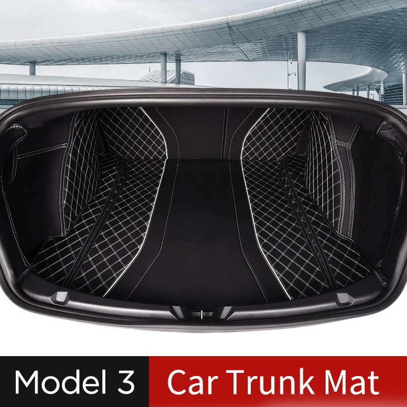 За Tesla, Модел 3 Автомобилен подложка в багажника, кутия за съхранение, мат, водоустойчив, Защитен с подложка, тава за багажника, подложка за пода, товарен тава, задната част на кутията