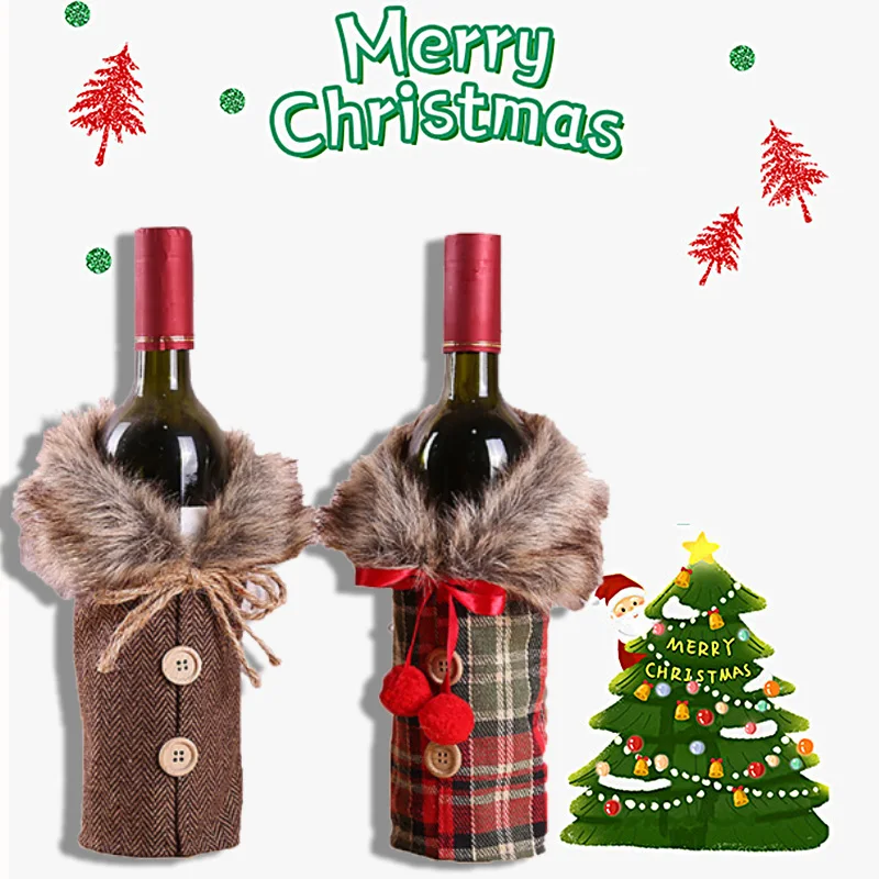 1БР Нов Коледен Фестивал Украса Подпори Шампанско Бутилка Уиски Чанта Червено Вино, Червени Карирани Модел на Високо Качество на Мода