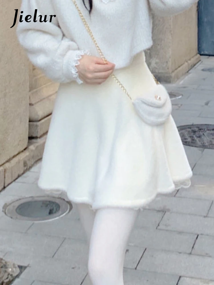 Зимна кавайная мини-пола, дамски бяло кадифе сладка мини-пола за парти, дамски модни дизайнерски лейси лоскутная скъпа пола