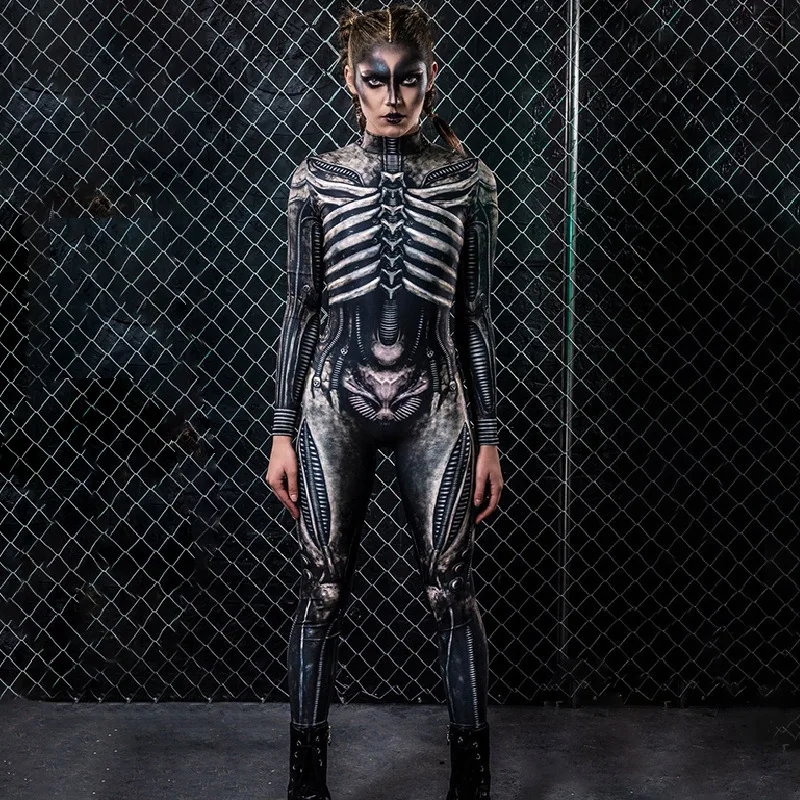 Жена гащеризон с принтом скелета, женски комплект дрехи, Боди за cosplay на Хелоуин, Елегантни тоалети, Кафтан, лято, 2022