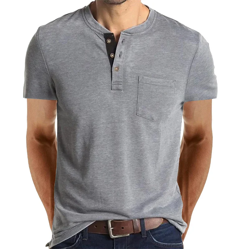 Лятна младежка риза Henley, мъжки пуловер с кръгло деколте, риза с джоб на копчета, мъжки ежедневни панталони тениски с къс ръкав, кампусный топ