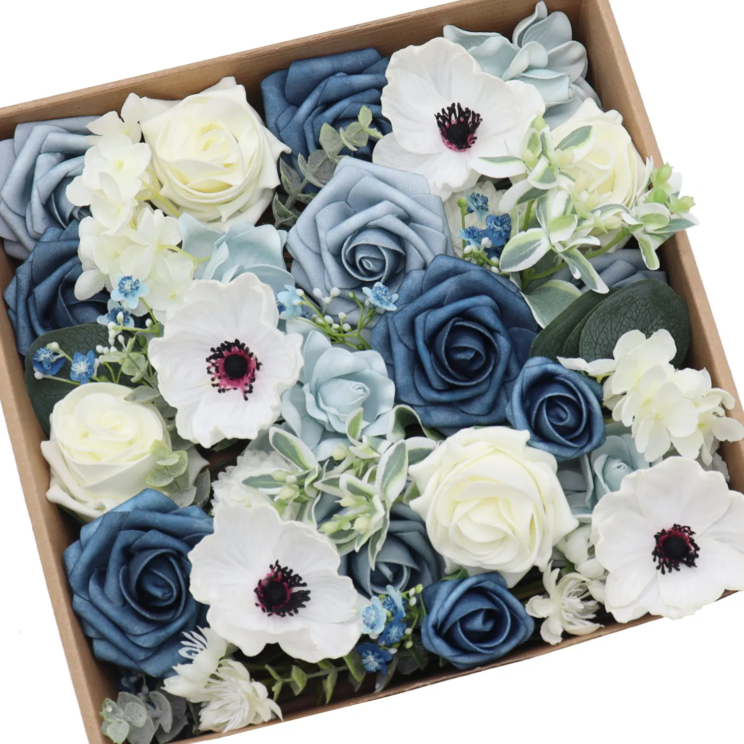 Комбинация от изкуствени цветя D-Seven Demure син цвят за булчински букети със собствените си ръце, централна композиция за парти, торта за бебе душ, флора декор