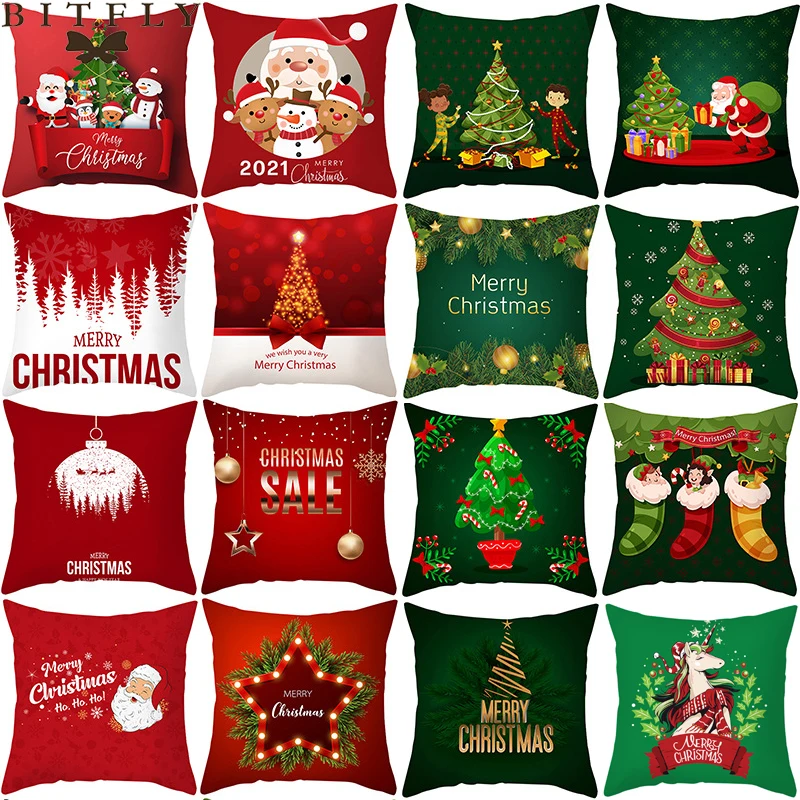 45x45 см Червено-Зелена Коледа Калъф За Възглавници Весела Коледна Украса за Дома на мека мебел Декор Коледни Подаръци за Нова Година 2021
