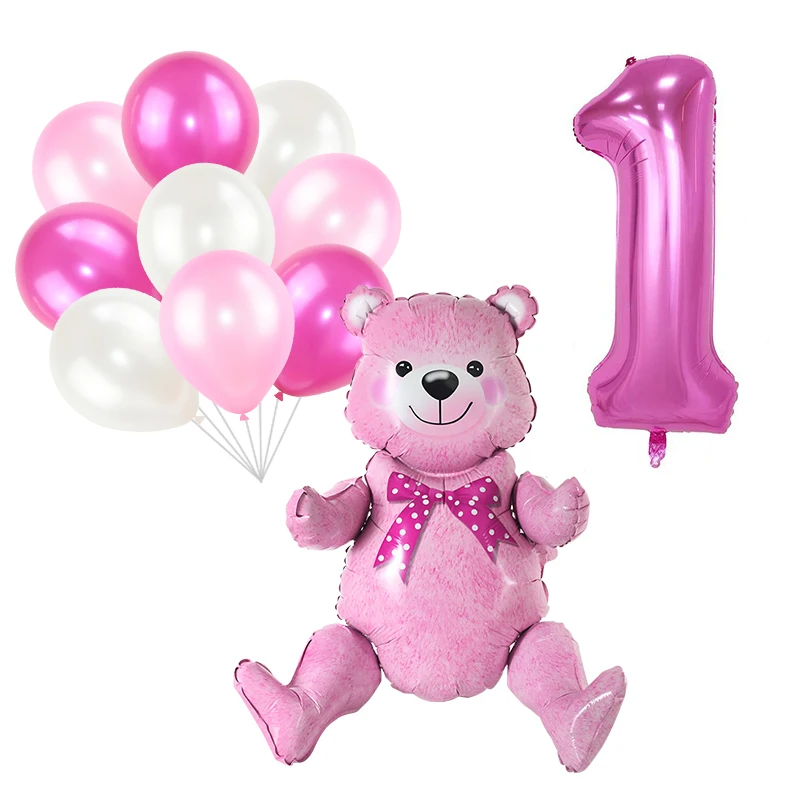 12 бр./компл. балон от фолио със синьо, розов мечок, количество хелий балон, 1-9, украса за партита честит рожден ден, детски аксесоари за душ