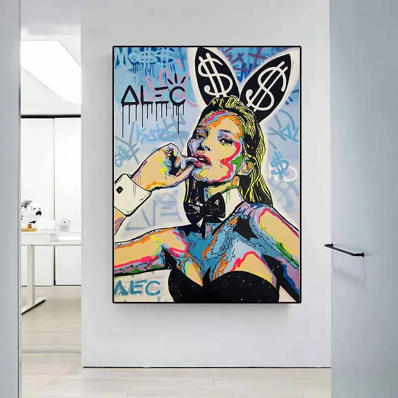 Голям размер Мода в стил поп-арт Kate Moss Бъни От Alec Monopoly Платно на Картина с HD-принтом, начало декор, художественото оформление на стени