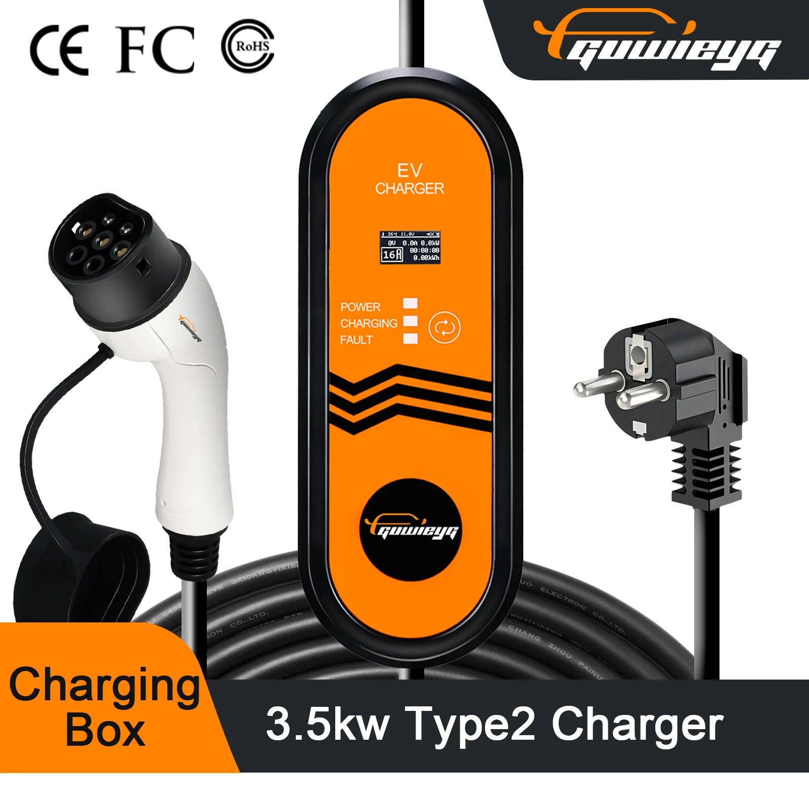 Преносимо Зарядно IEC62196 Type2 3,5 кВт 1 Фаза за Зареждане на Електрически превозни средства Зарядно Устройство IEC62196 Кабел с дължина 3,5 М Зарядно Устройство EU Plug