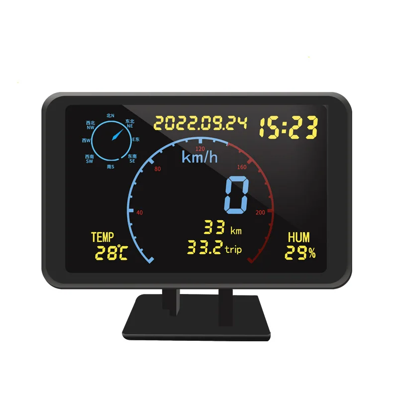 Автомобилен GPS DC5-24V, мултифункционален скоростомер, HUD, централен дисплей, Компас, височина, температура, влажност