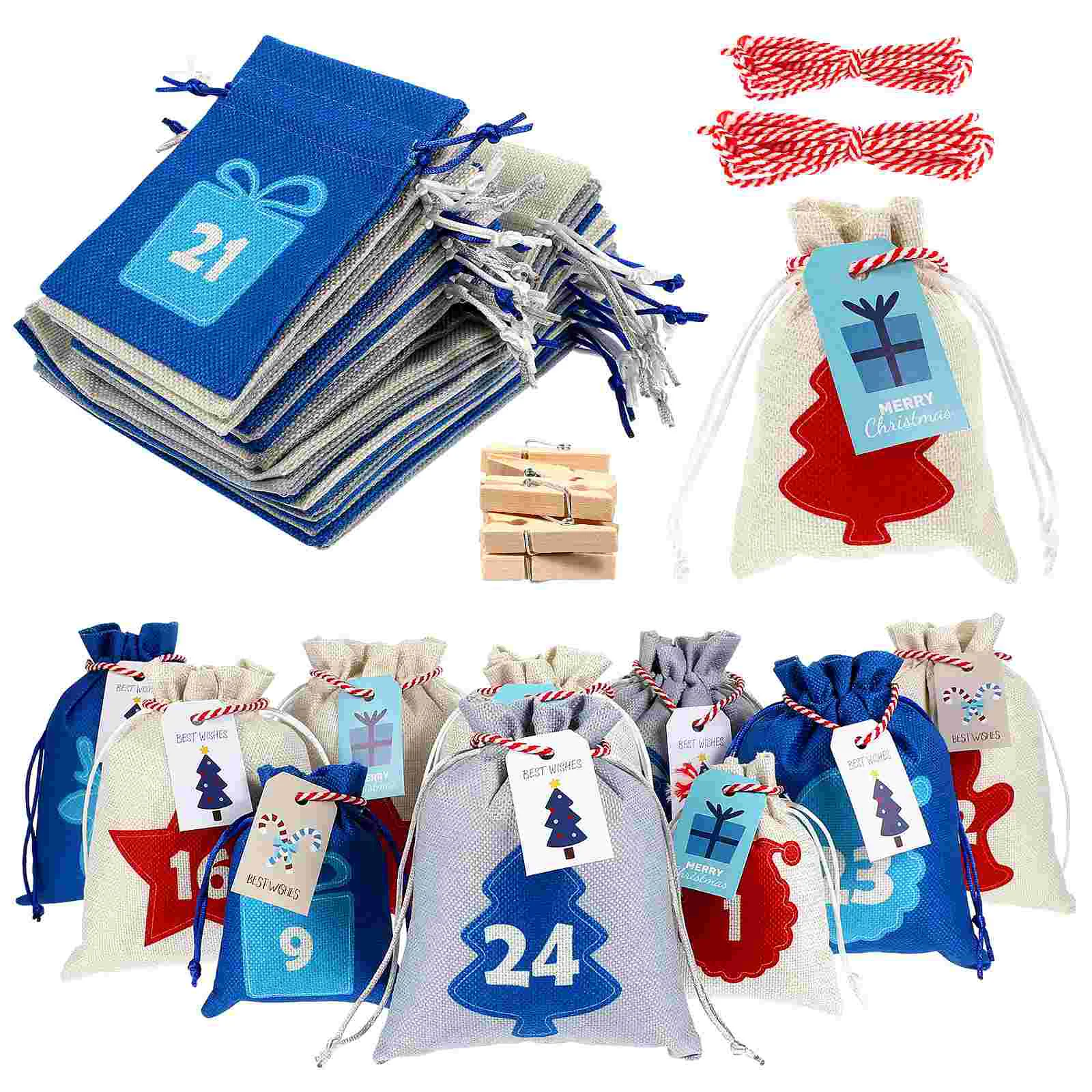 Чанта за адвент-календар, календари, детски подаръчни торбички, окачени на окачването, коледни контейнери, подаръци за партита, украси за Коледната елха