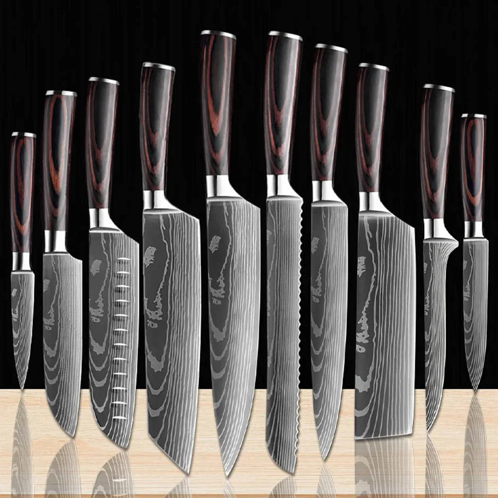 Лазерен Дамасский Комплект Ножове От Стомана 7CR17 Японски Нож За Рязане на Месо, Филе от риба, Нож За Обезкостяване Дървена Дръжка, Кухненски Нож на Главния Готвач