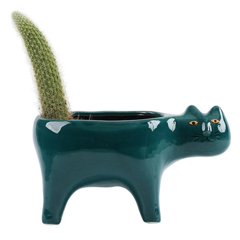 Керамични градински саксия с образа на привлекателен котка, изображение на животното, Сеялка за кактуси, контейнер за сукуленти, декорация на плота