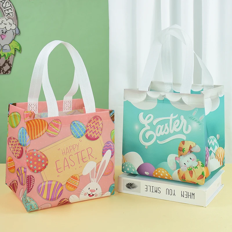 Подаръчни торбички от нетъкан текстил за Великден, 1 / 2 елемента, множество чанта-тоут с дръжки, водоустойчив тъканта, чанта за съхранение, декор щастлив Великден партита