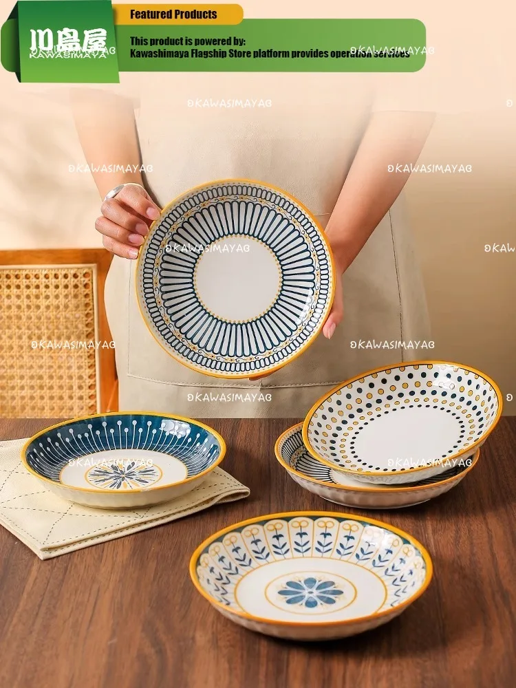 Японски керамични плочи KAWASIMAYA, купички за дома 2024, Нова чиста червена дълбока чиния, чиния за хранене, посуда Senior Sense