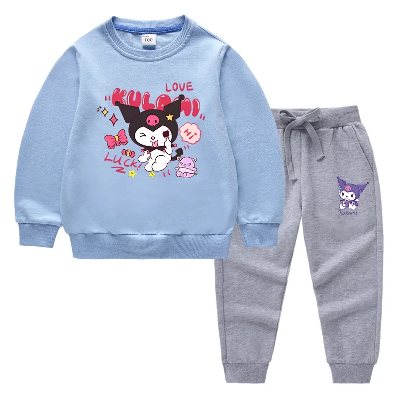 Есенни комплекти детски дрехи Y2K Kawaii Sanrio Kuromi, спортни облекла в стил аниме, Пуловер за момчета, Панталони, Комплект от две части, бебешки дрехи за момичета