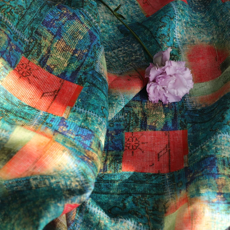 Висококачествена тъкан ramie с дигитален печат, плат за рокля ръчна изработка, плат за чонсам